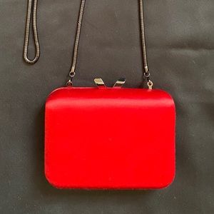 Barneys New York Red Satin Minaudière Clutch